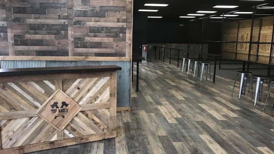 Interior of Top Notch Axe Throwing in downtown St. Louis